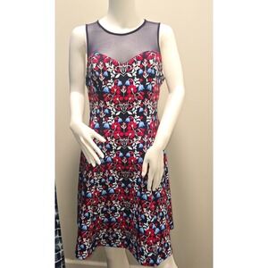 Guess Mesh‎ Illusion Floral Cocktail Dress – Size 10 – Navy/Red/Blue ORIG $215